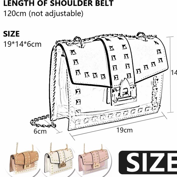 Leather Handbag Rivet Transparent 2 IN 1 Clear Bag - Picture 2 of 4